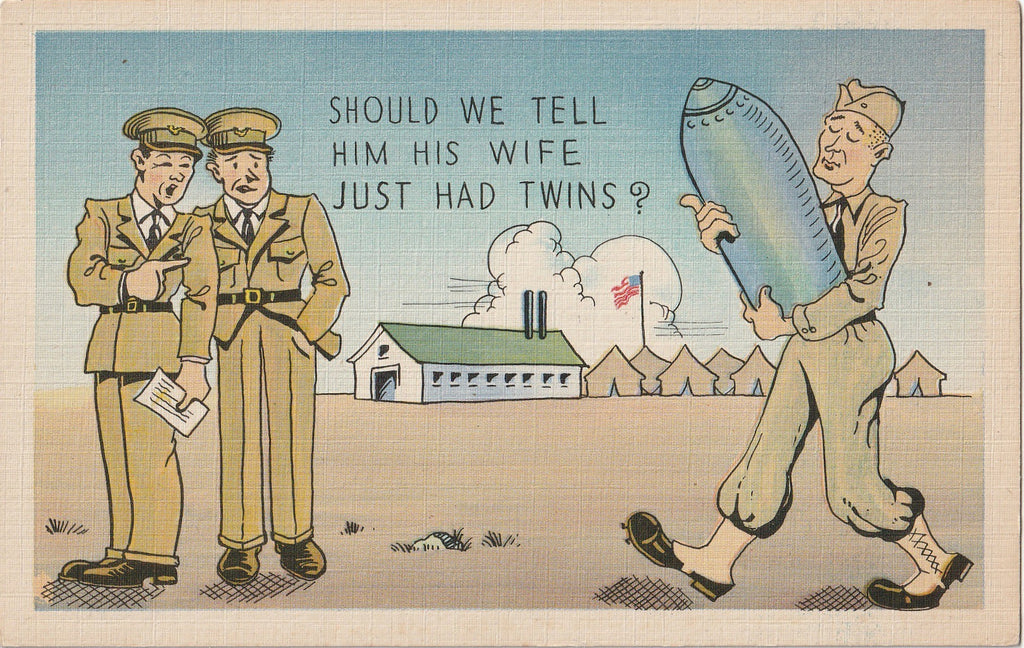 Should We Tell Him His Wife Just Had Twins - Postcard, c. 1940s