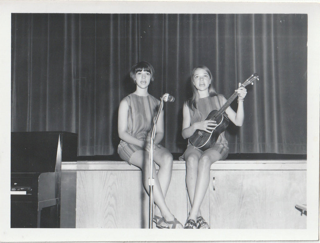 Sisters Singing Duet - Guitar - Talent Show - Snapshot, c, 1960s