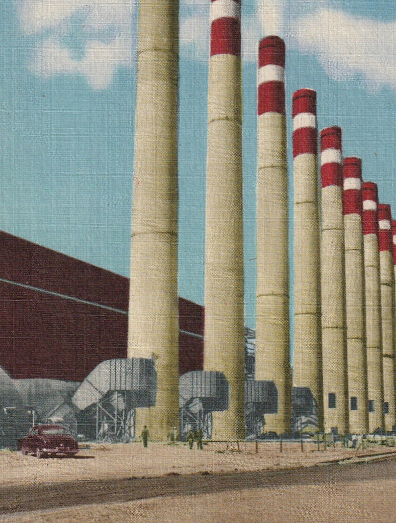 Smokestacks Shawnee Steam Plant Paducah KY Vintage Postcard Close Up
