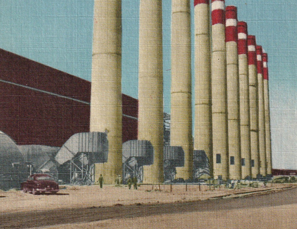 Smokestacks Shawnee Steam Plant Paducah KY Vintage Postcard Close Up 2