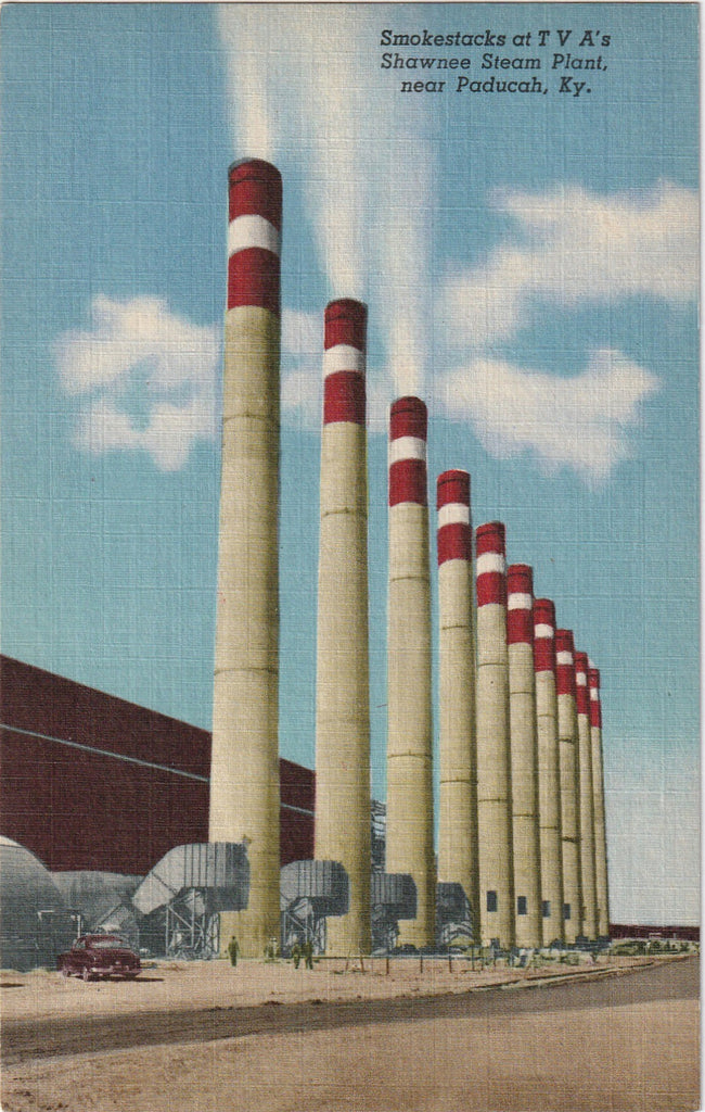 Smokestacks Shawnee Steam Plant Paducah KY Vintage Postcard 