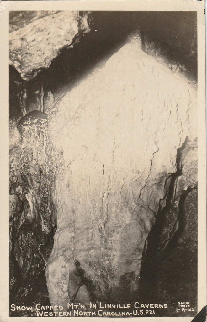 Snow Capped Mountain in Linville Caverns - Marion, North Carolina - RPPC, c. 1940s