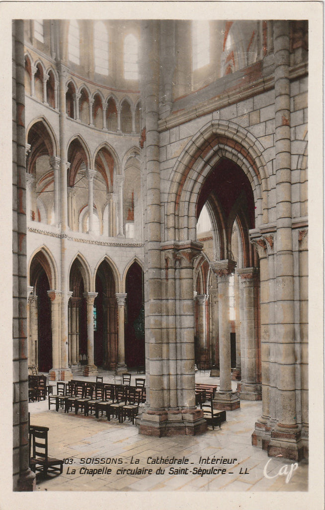 Soissons Cathedral, Circular Chapel of the Holy Sepulcher- Soissons, France - RPPC, c. 1930s