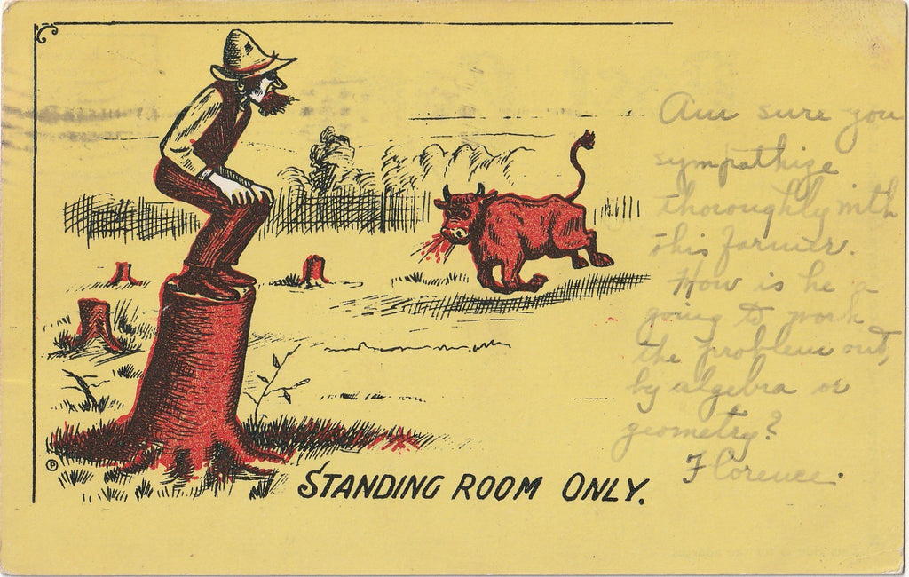 Standing Room Only - Angry Bull - The Ell Co. - Postcard, c. 1900s