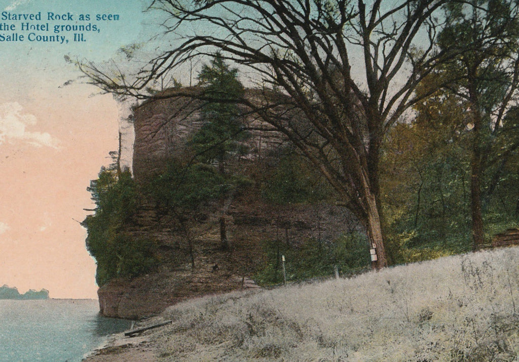 Historic Starved Rock Hotel Grounds Antique Postcard Close Up