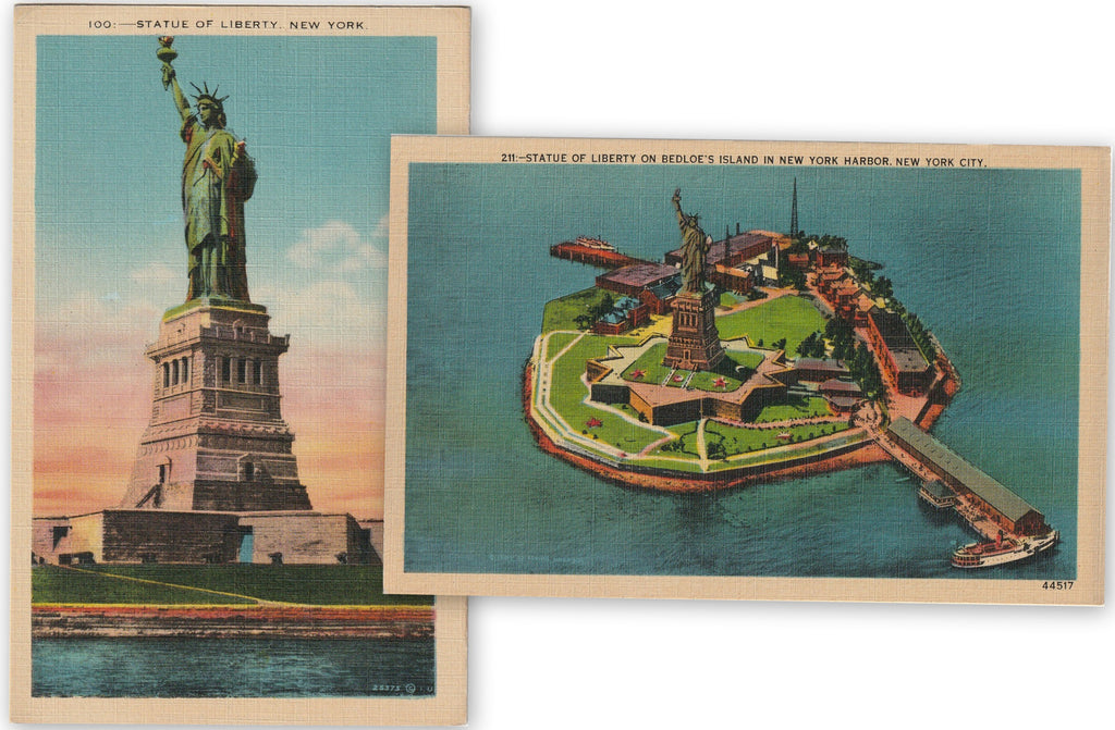 Statue of Liberty - Bedloe's Island - New York Harbor, NYC - SET of 2 - Postcards, c. 1930s