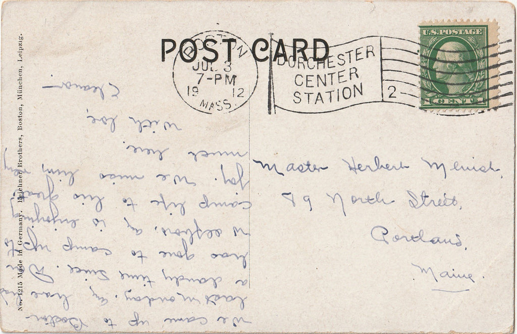 Statue of Patrik Andrew Collins - Boston, MA - Postcard, c. 1910s Back