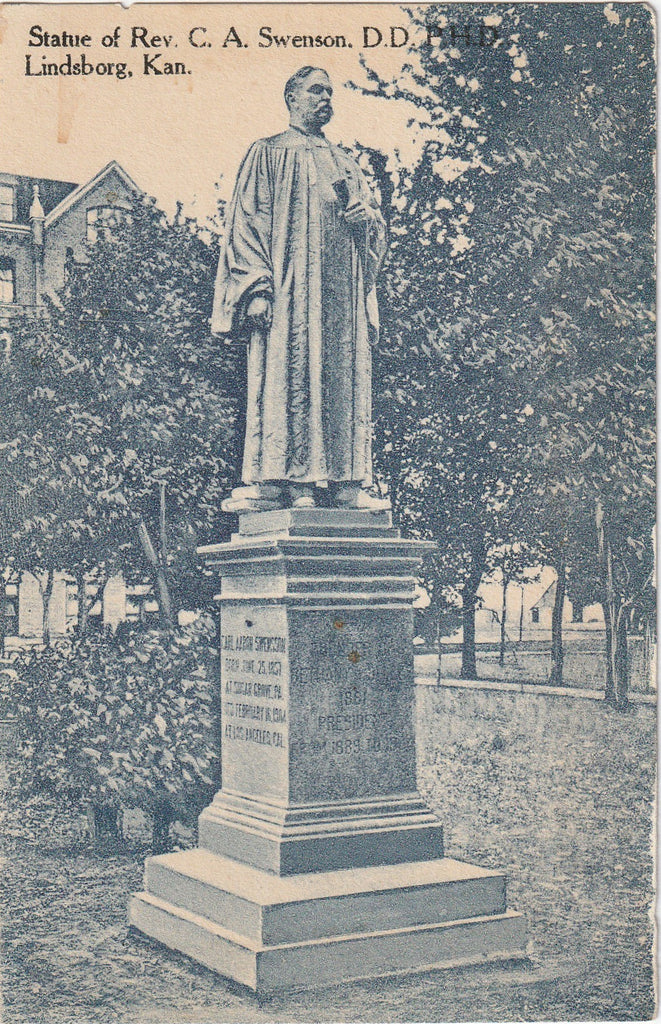 Statue of Rev. C. A. Swenson D. D. P.H.D. Lindsborg Kansas Postcard