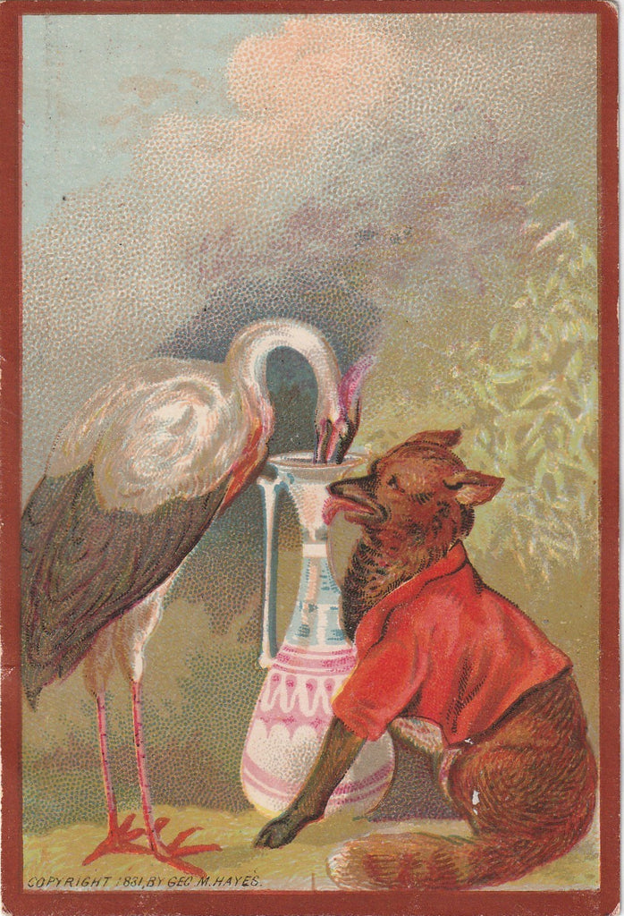 Stork and Fox Geo M Hayes 1881 Trade Card 1 of 2