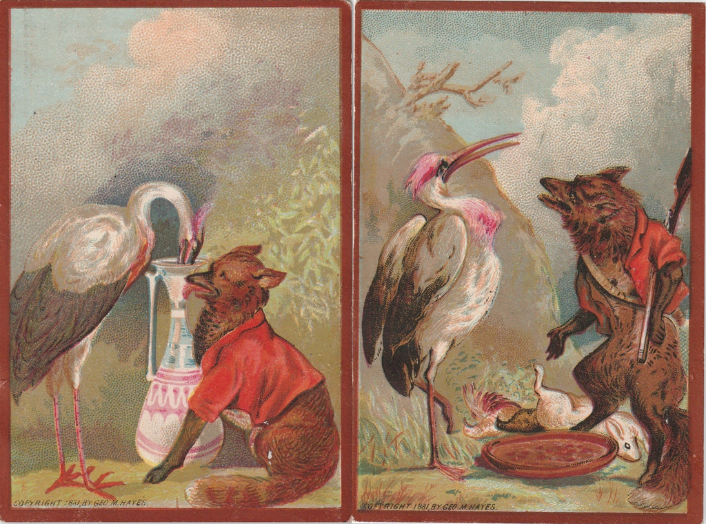 Stork and Fox Geo M Hayes 1881 Trade Cards