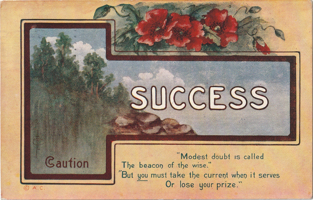 Success (Caution) - Modest Doubt the Beacon of The Wise - Frederick Cavally - Success Series - Postcard, c. 1909