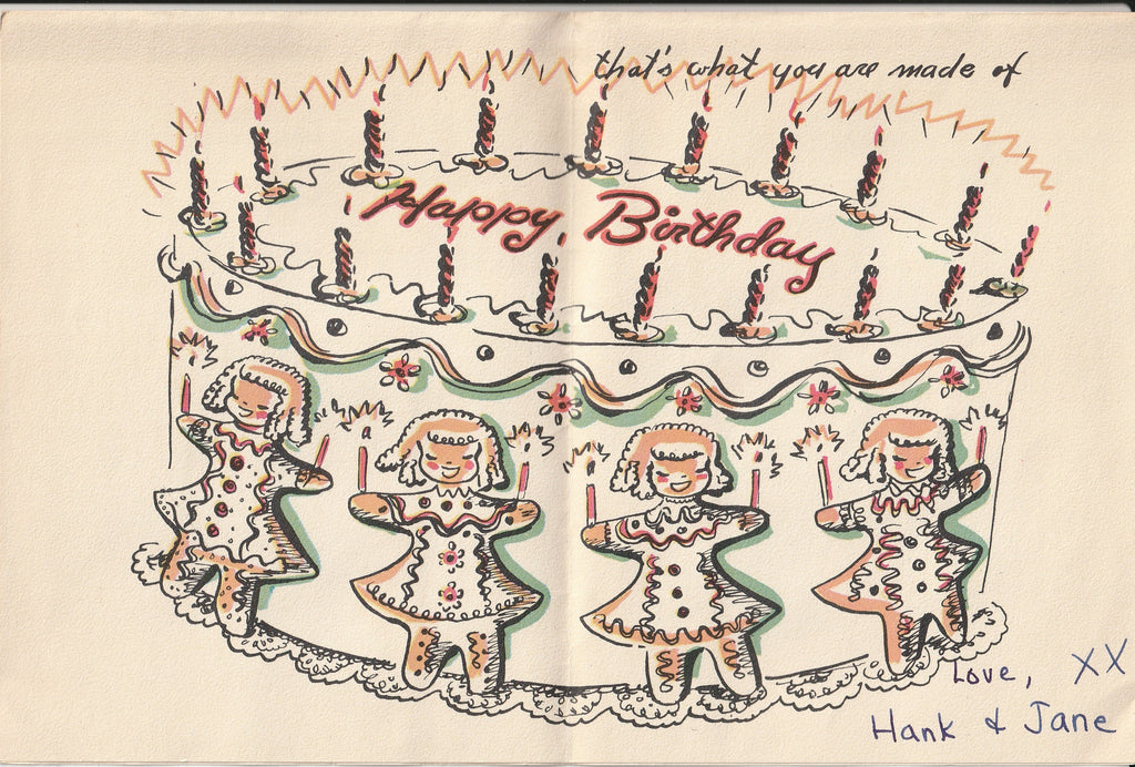 Sugar and Spice and Everything Nice - Happy Birthday - Panda Prints, Rosalind Welcher - Card, c. 1950s Inside