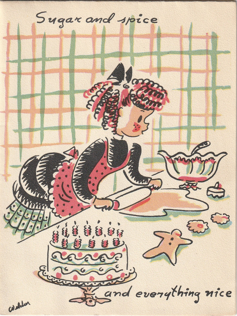 Sugar and Spice and Everything Nice - Happy Birthday - Panda Prints, Rosalind Welcher - Card, c. 1950s