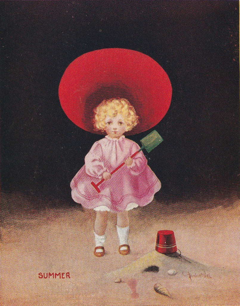 Summer Sunbonnet Girl - Bernhardt Wall - Postcard, c. 1906 Close Up