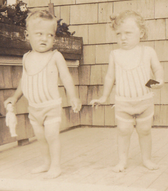 Toddle Twins and Dog Vintage Snapshot Close Up 2