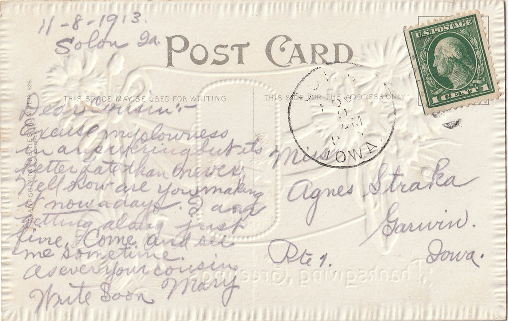 Thanksgiving Greetings - Postcard, c. 1910s Back