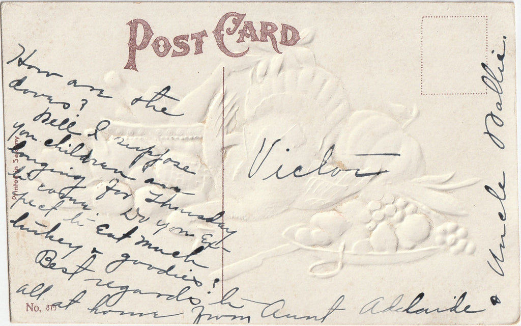 Thanksgiving Greetings - American Turkey - Postcard, c. 1900s