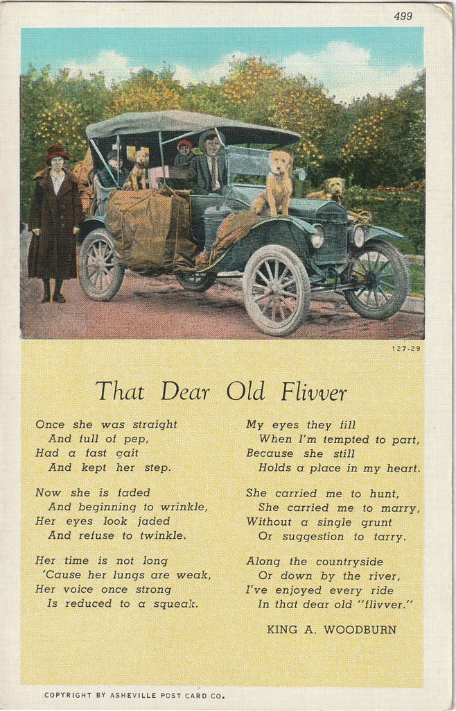 That Dear Old Flivver - King A. Woodburn - Poem Postcard, c. 1930s