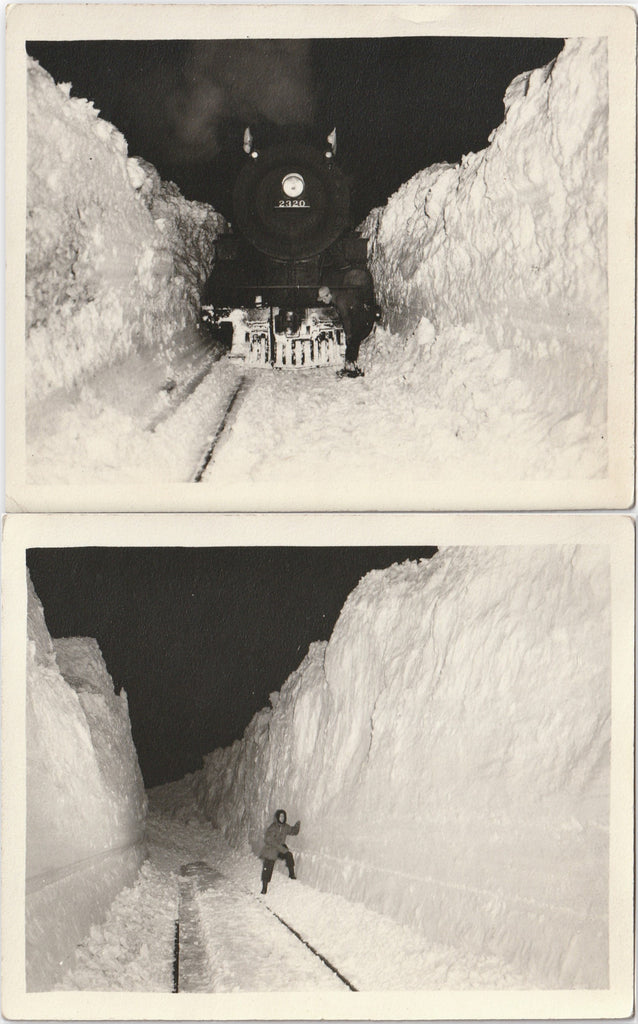 The Blizzard of 1949 - Snowbound Train - Blocked Rail Line - SET of 2 - Photos, c. 1950s