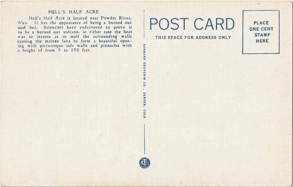 The Castle Hell's Half Acre Wyoming Postcard Back