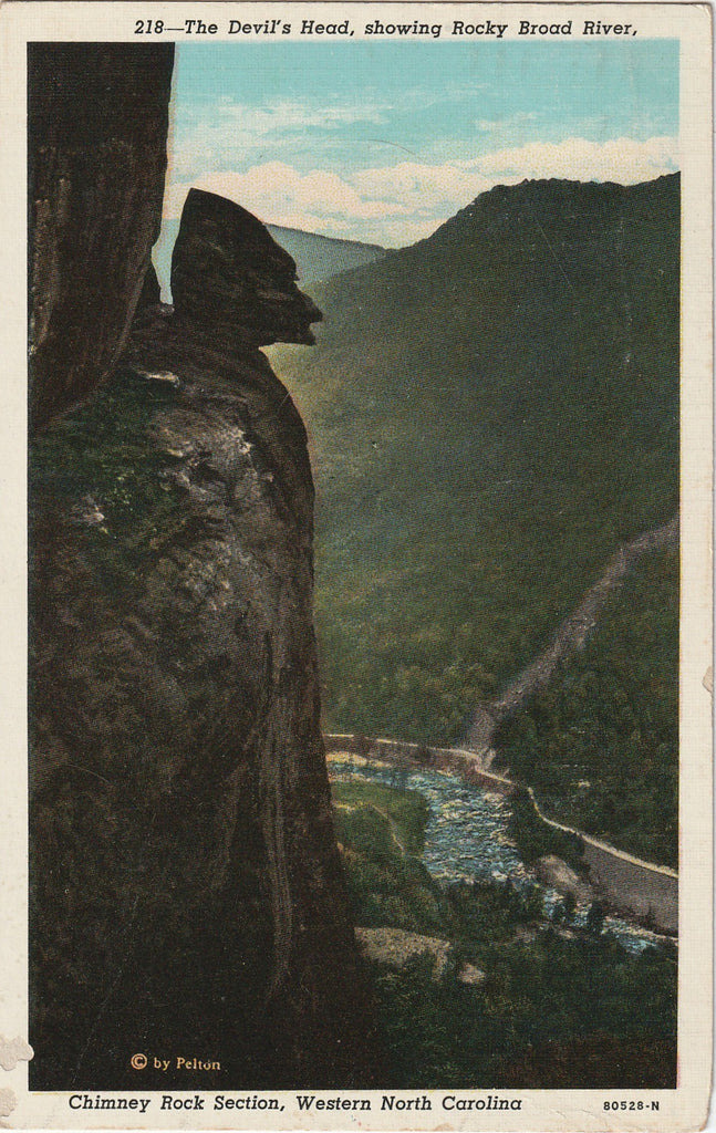 The Devil's Head - Rocky Broad River - Chimney Rock Section, North Carolina - Postcard, c. 1940s