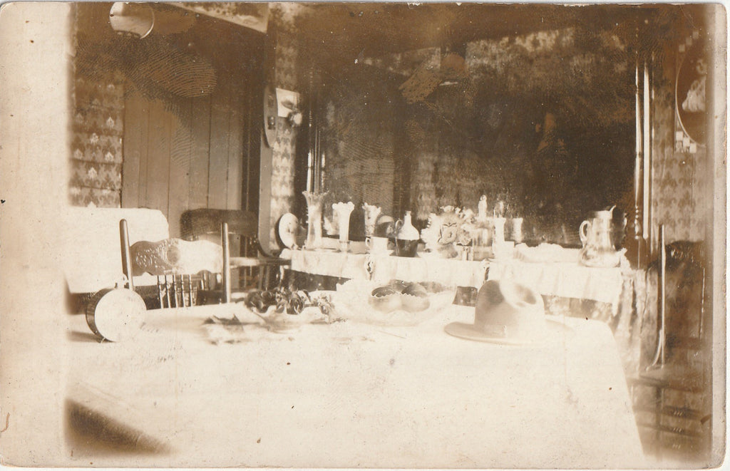 The Dining Room Table - Edwardian Interior - RPPC, c. 1900s