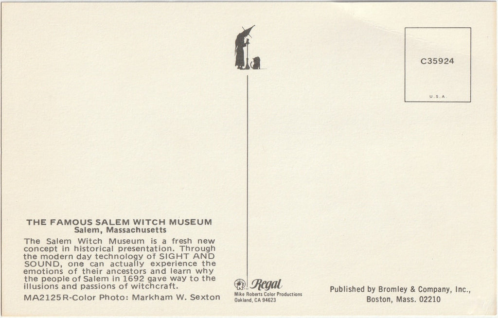 The Famous Salem Witch Museum - Postcard, c. 1970s Back