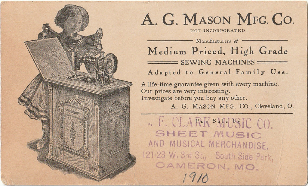 The Fortune Teller - A. G. Mason Mfg. Co. - Trade Card, c. 1900s Back