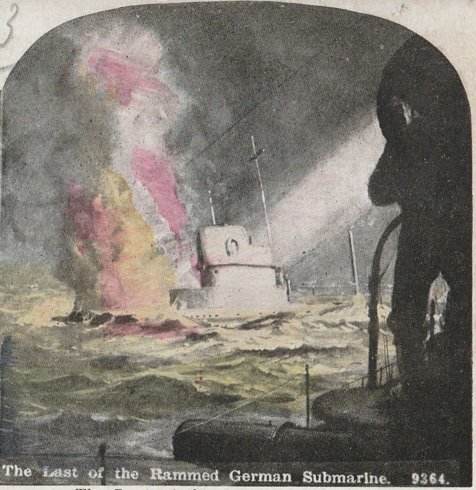 The Last of the Rammed German Submarine - WWI Stereoview, c. 1910s