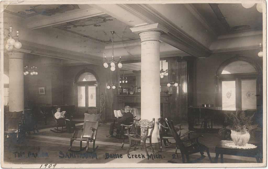 The Parlor - Battle Creek Sanitarium - Interior View - Battle Creek, MI - RPPC, c. 1909