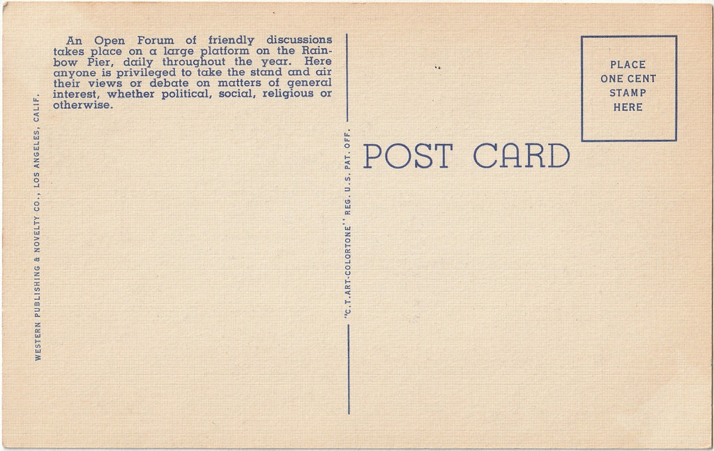 The Spit and Argue Club - Rainbow Pier - Long Beach, California - Postcard, c. 1940s Back