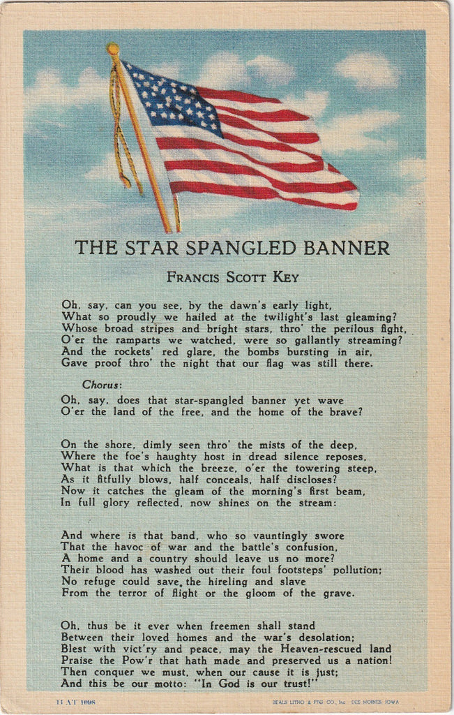 The Star Spangled Banner - Francis Scott Key - Postcard, c. 1940s