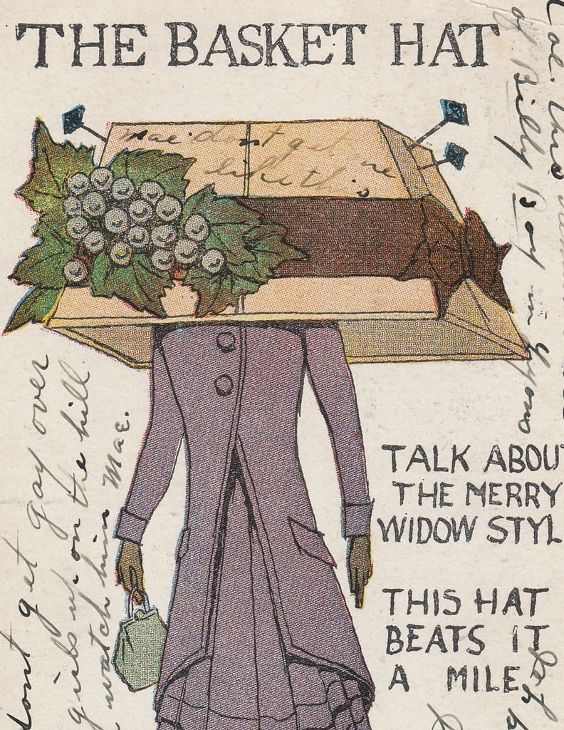 Basket Hat Merry Widow Style Postcard Close Up