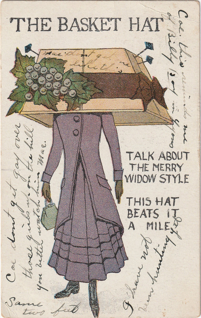 Basket Hat Merry Widow Style Postcard