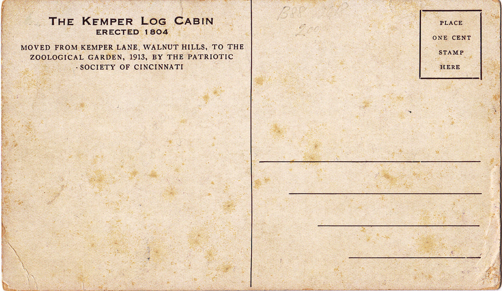 Kemper Log Cabin Cincinnati Zoo Postcard Back