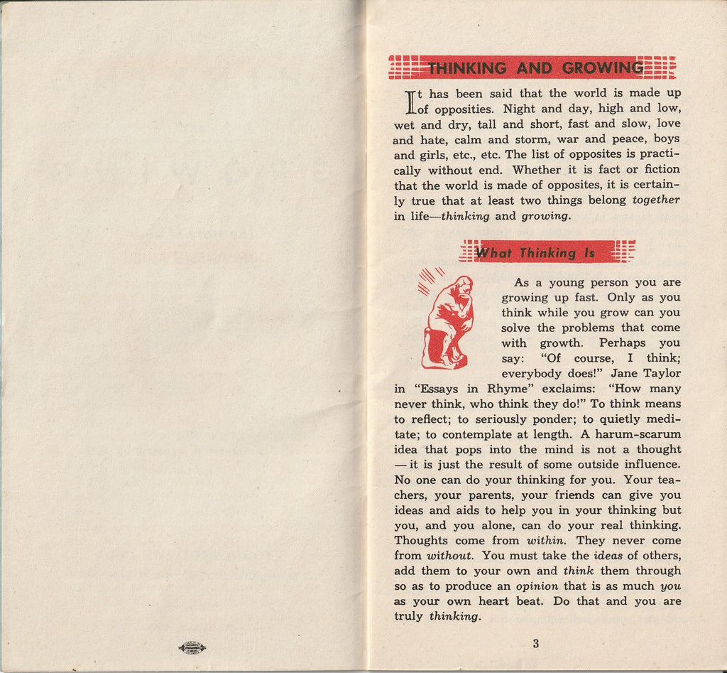 Thinking and Growing - The Story of Your Three-Fold Self - Albert H. Crombie - Booklet, c. 1949