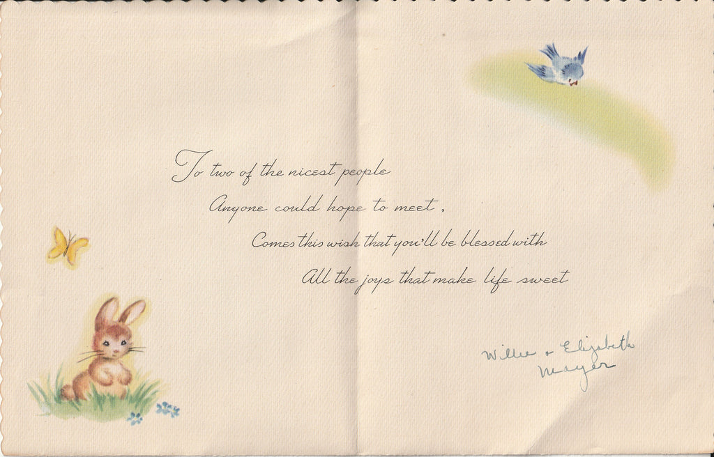 To the Nicest People on Your Wedding Anniversary - Mushroom - A Wipco Greeting - Card, c. 1950s - Inside