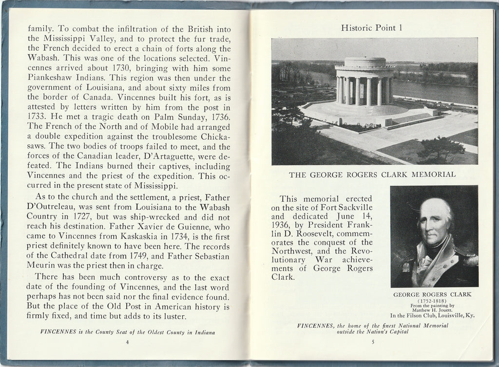 Tourist's Guide to Historic Vincennes Booklet, c. 1970