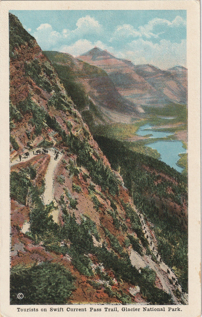 Tourists on Swift Current Pass Trail Glacier National Park Postcard