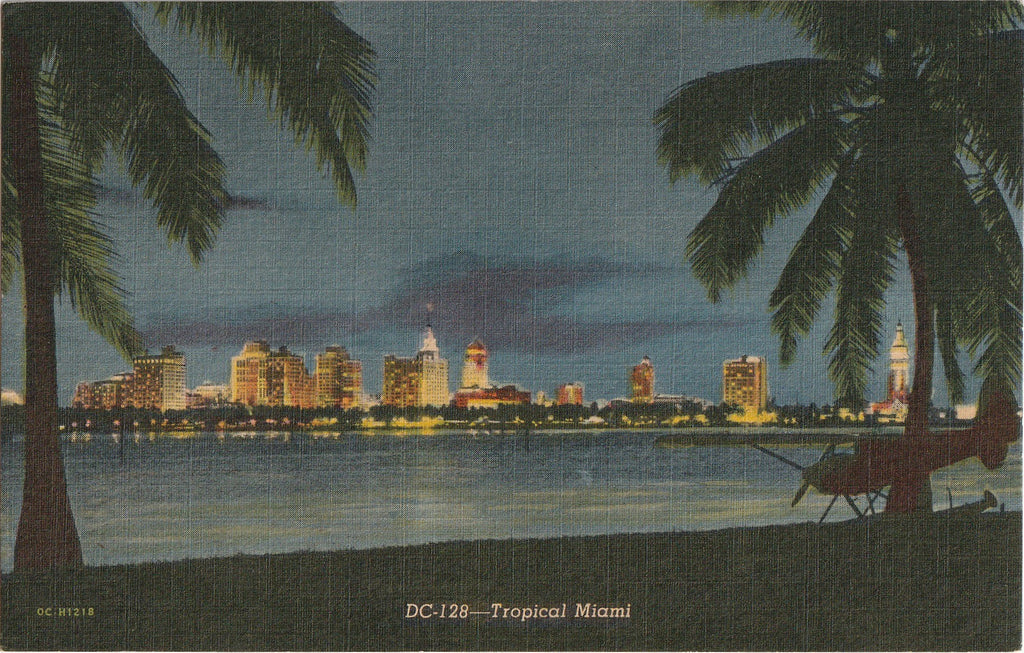 Tropical Miami Florida By Night Postcard