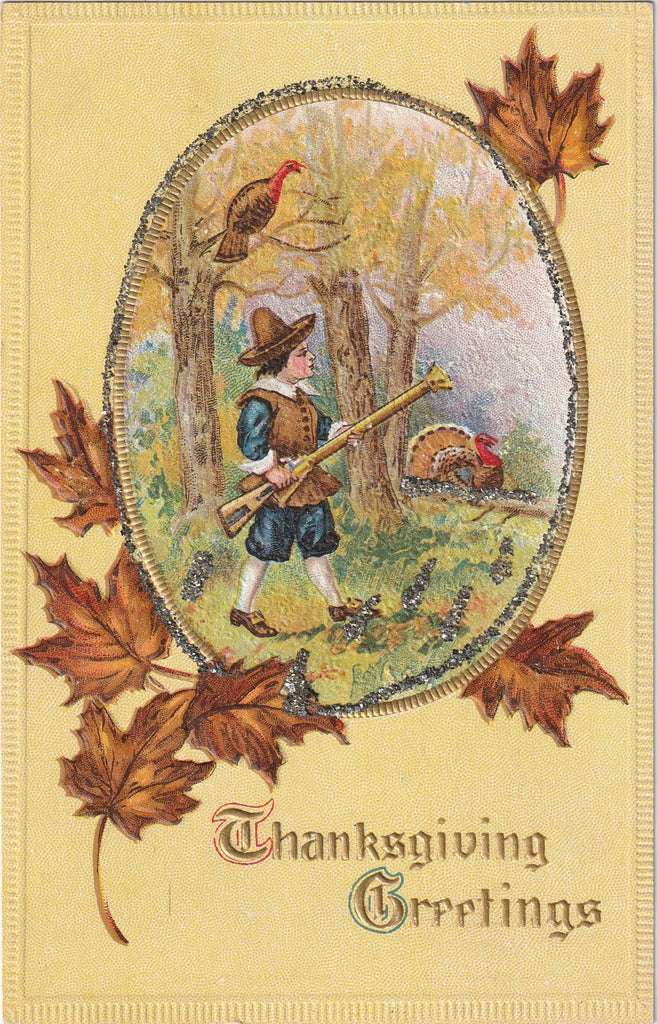 Turkey Hunt - Thanksgiving Greetings - Postcard, c. 1900s
