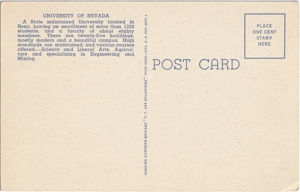 University of Nevada - Reno, NV - Postcard, c. 1930s