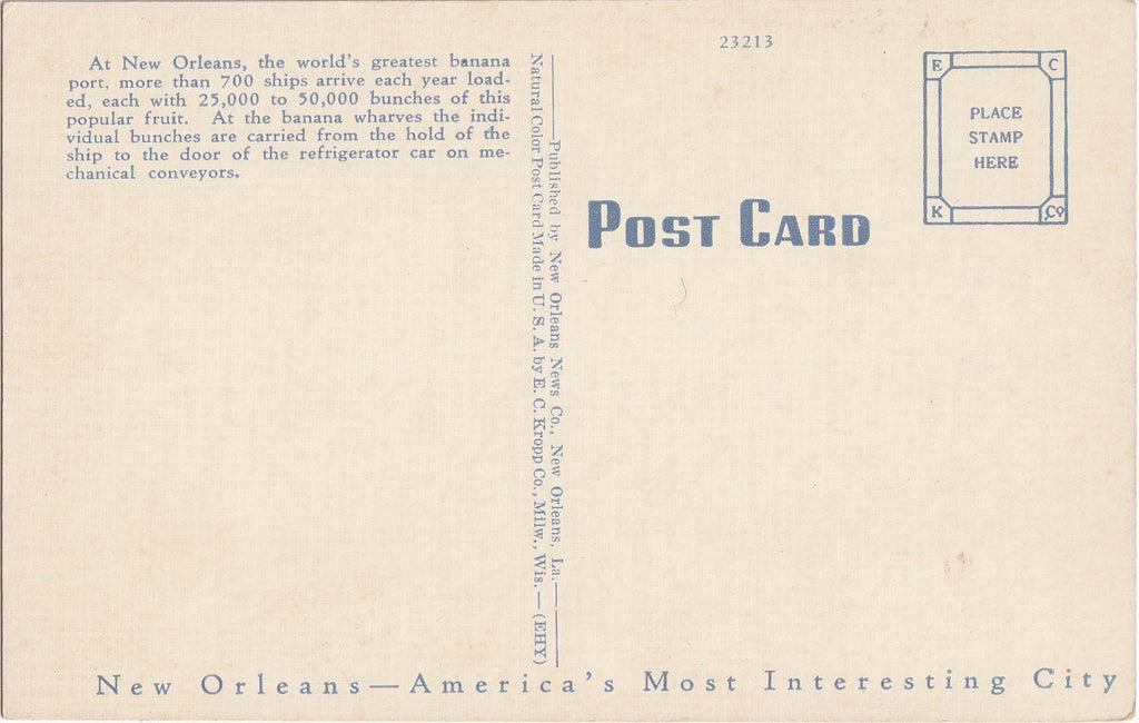 Unloading Bananas New Orleans Vintage Postcard Back
