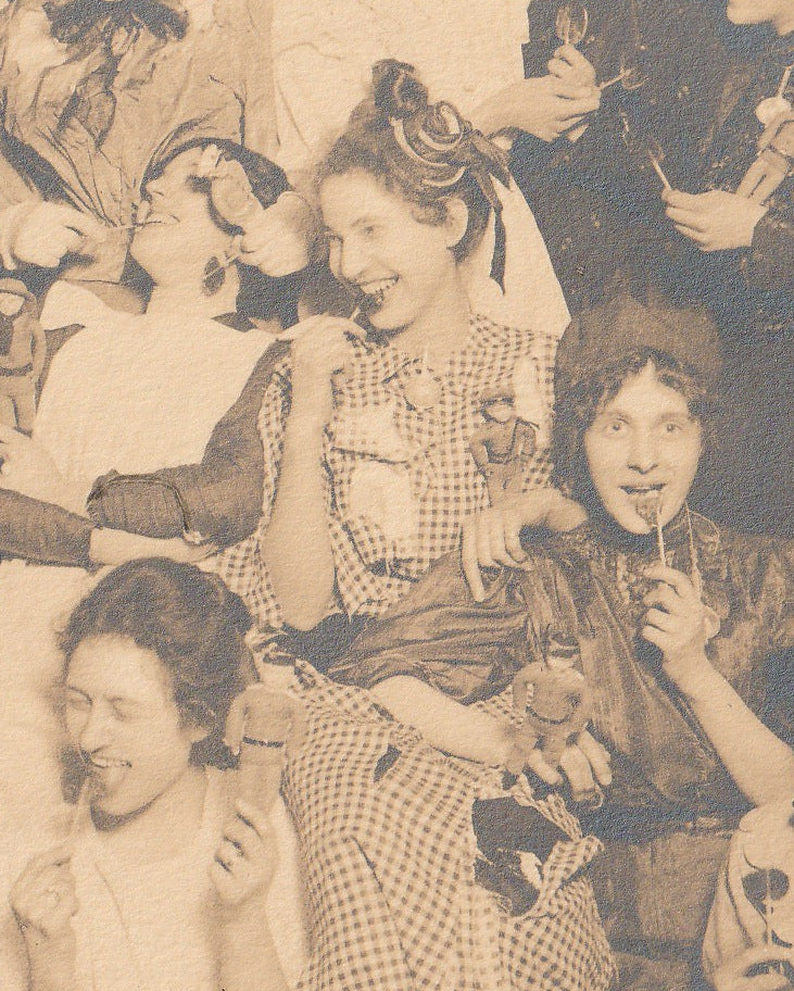 Valentine's Day 1913 - Soldier Dolls and Lollipops - Edwardian Girls - Antique Photo