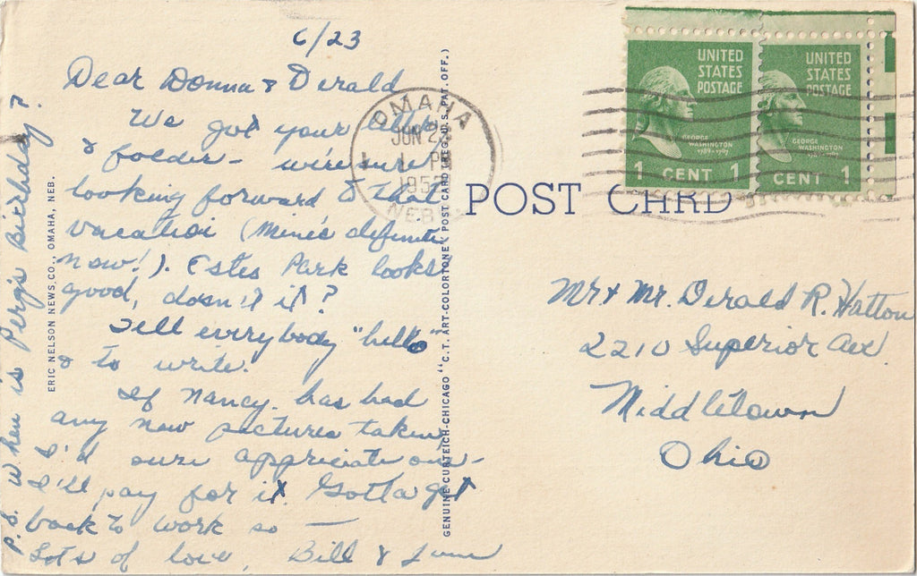 Veterans Administration Hospital - Omaha, NE - Postcard, c. 1950s Back