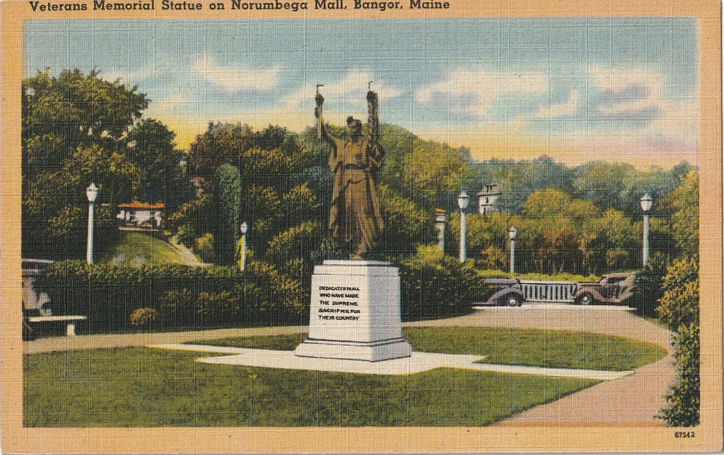 Veterans Memorial Statue Bangor Maine Vintage Postcard