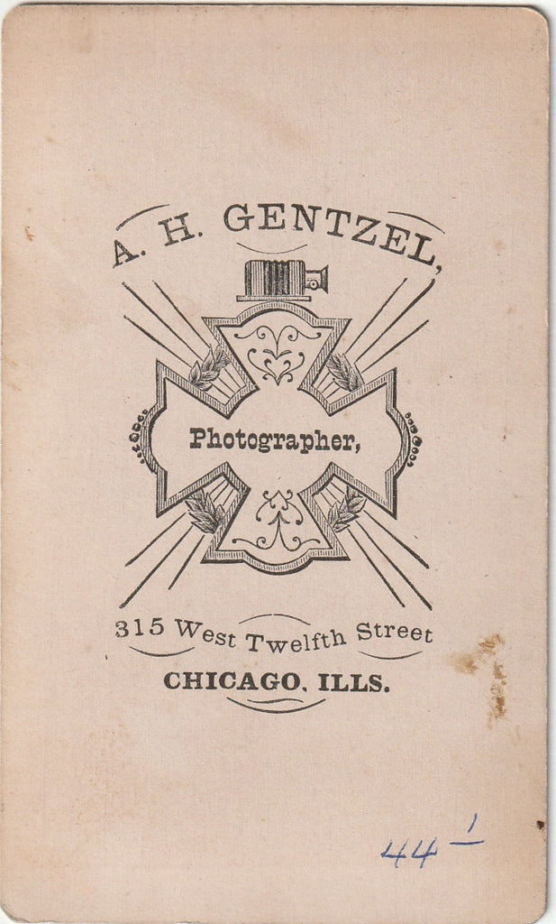 Victorian Confirmation Girl - House Plants - A. H. Gentzel - Chicago, IL - CDV Photo, c. 1870s Back