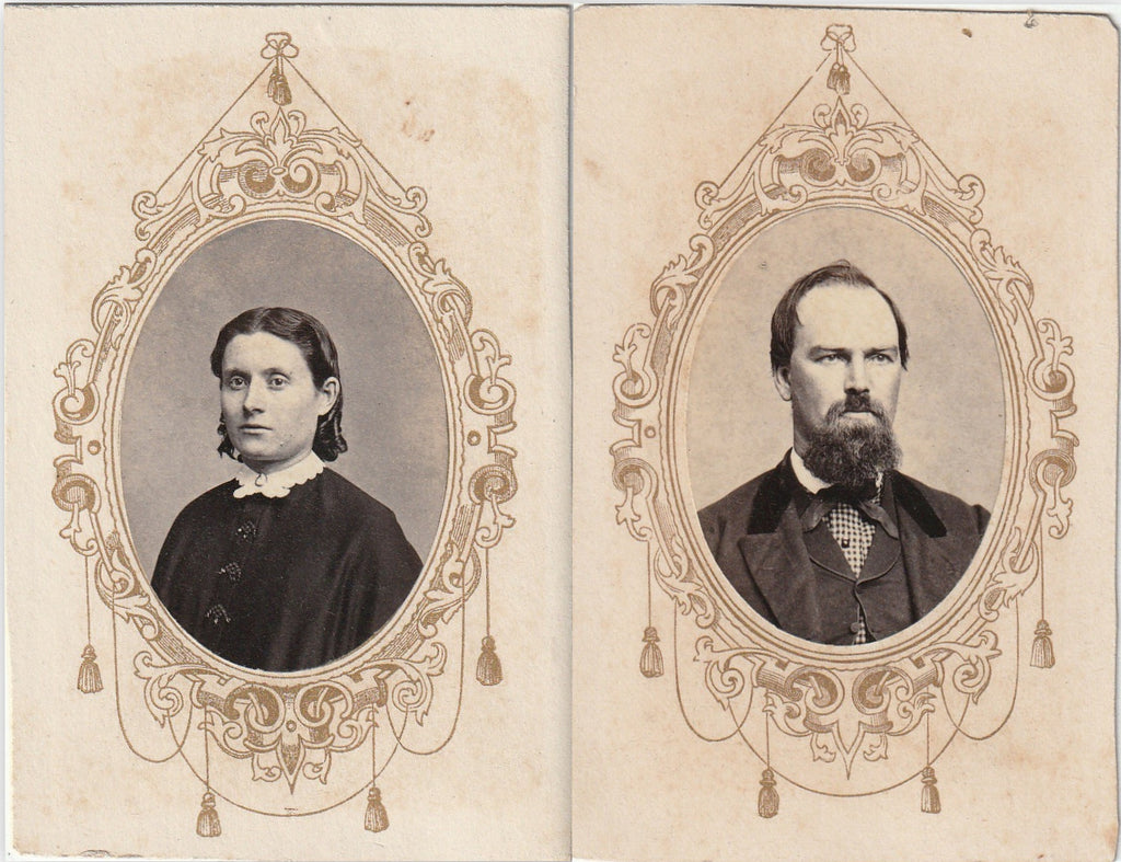 Victorian Couple in Mourning - Memorial Portraits - A. Herren - Belvidere, IL - SET of 2 - CDV Photos, c. 1860s