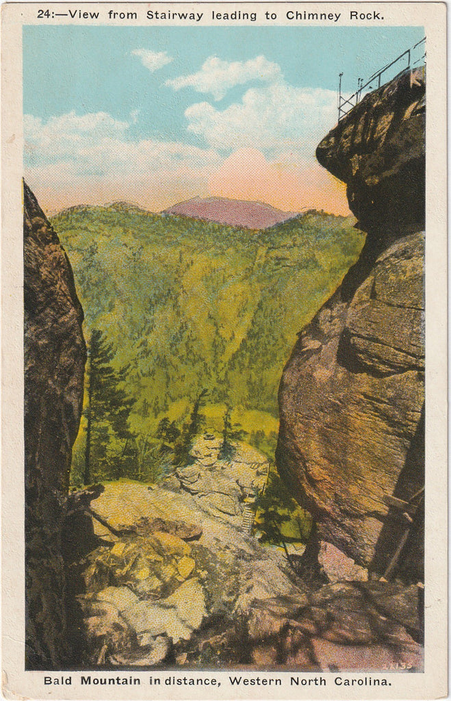 View From Stairway Leading to Chimney Rock North Carolina Postcard