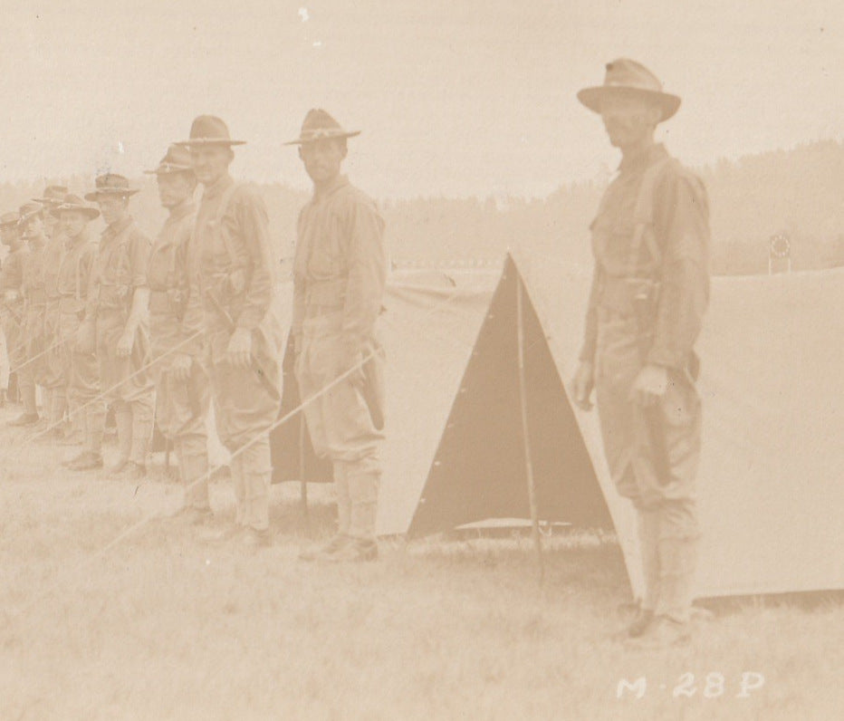 WWI Soldiers Lined Up For Inspection - RPPC, c. 1910s Close Up